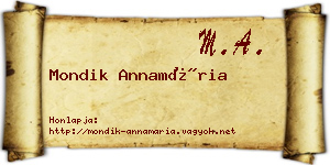 Mondik Annamária névjegykártya